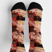 ロマンチックなピンクのさくらんぼブロッサムフローラパッチワーク ソックス (上部)