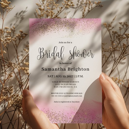 ロマンチックなピンクのウズブライダルシャワー招待 招待状