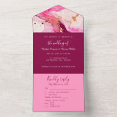 ロマンチックなピンクのエレガント大理石 オールインワン招待状 (内側)