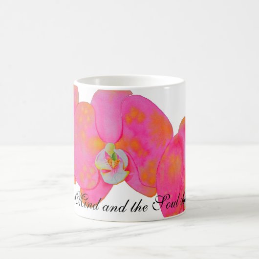 ロマンチックなピンクのオーキッド水の色の熱帯フローラ コーヒーマグカップ (中央)