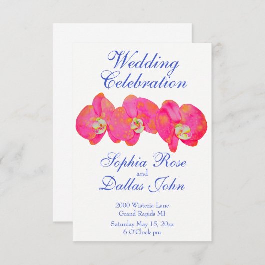 ロマンチックなピンクのオーキッド絵画の水の色の結婚s 招待状 (正面/裏面)