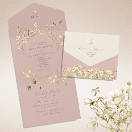 ロマンチックなピンクのオールインワンウェディングの招待 オールインワン招待状