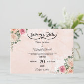 ロマンチックなピンクのクリームフローラ結婚式の日付を保存I 招待状 (スタンド正面)