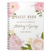 ロマンチックなピンクのシャクヤクのパーソナライズな来客名簿 ノートブック (正面)