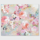 ロマンチックなピンクのティール（緑がかった色）水の色シックなフローラルパターン ラッピングペーパー (フラット)