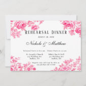 ロマンチックなピンクのトイルフラワーリハーサルディナー 招待状 (正面)