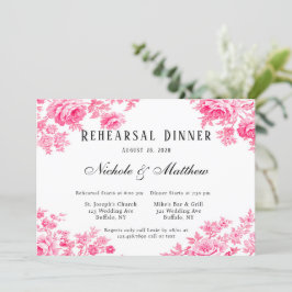 ロマンチックなピンクのトイルフラワーリハーサルディナー 招待状