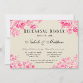 ロマンチックなピンクのトイルフラワーリハーサルディナー 招待状 (正面)