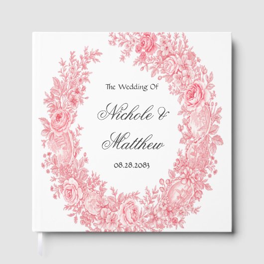 ロマンチックなピンクのトワ結婚イルの花 ゲストブック (正面)