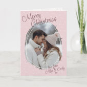 ロマンチックなピンクのドードル写真メリークリスマスフォールディング シーズンカード (正面)