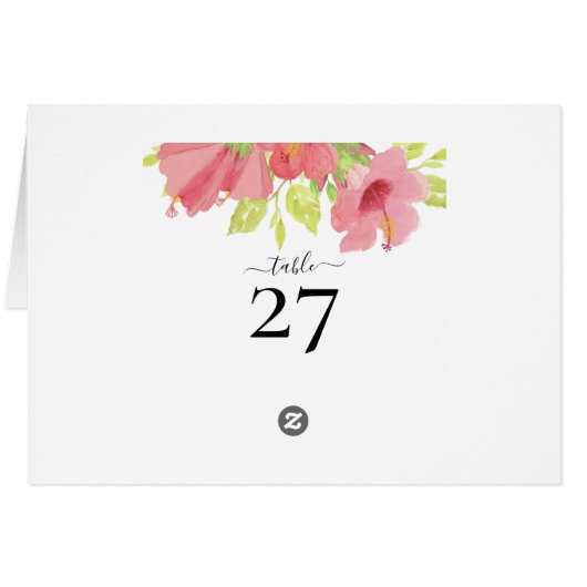 ロマンチックなピンクのハイビスカス結婚開花のテーブル番号 (裏面横)
