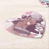 ロマンチックなピンクのハートラブカスタムフォト ペーパーコースター (アングル)