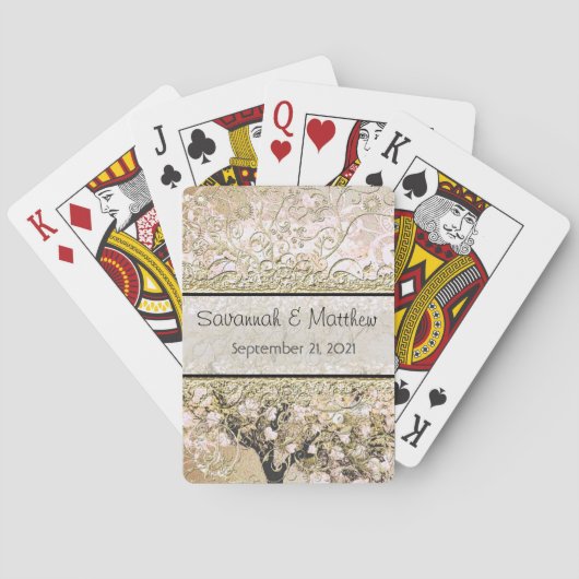 ロマンチックなピンクのハートリーフ結婚の木 トランプ (裏面)