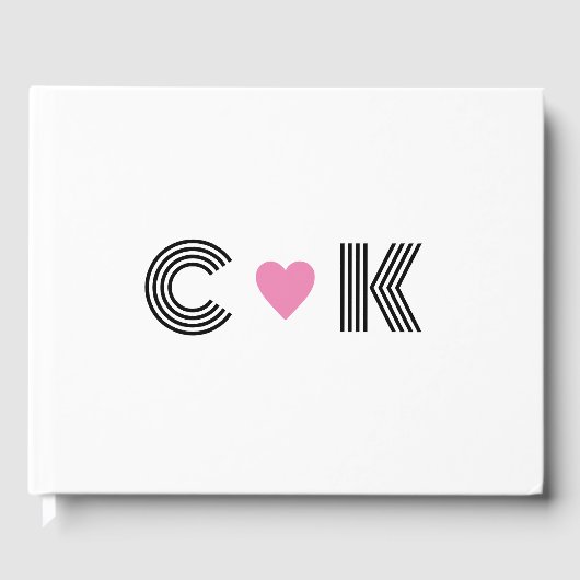 ロマンチックなピンクのハート結婚のモノグラムミニマル主義者 ゲストブック (正面)