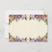 ロマンチックなピンクのバラと紫の花びら結婚式RSVP 出欠カード (裏面)