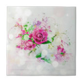 ロマンチックなピンクのバラと《写真》ぼけ味&キラキラの白 タイル (正面)