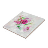 ロマンチックなピンクのバラと《写真》ぼけ味&キラキラの白 タイル (側面)