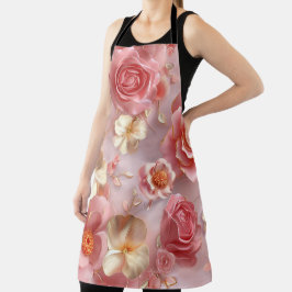 ロマンチックなピンクのバラのモチーフ エプロン