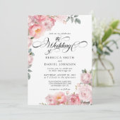 ロマンチックなピンクのバラの書道結婚フローラ 招待状 (スタンド正面)