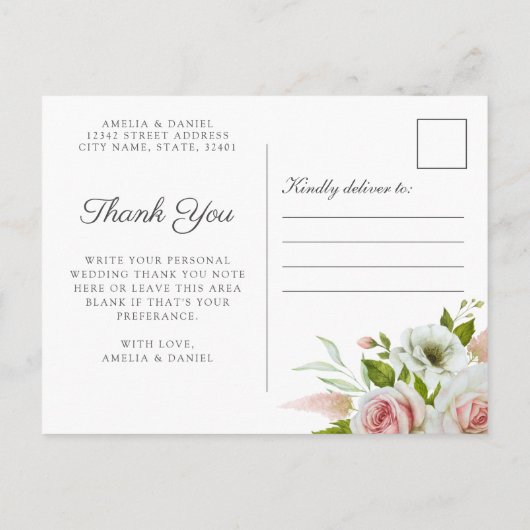 ロマンチックなピンクのバラの水の色ありがとうポストカード 案内ポストカード (裏面)