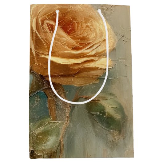 ロマンチックなピンクのバラの花のブライズシャワー ミディアムペーパーバッグ (正面)