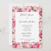 ロマンチックなピンクのバラの花のブライズシャワー 招待状 (正面)
