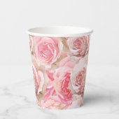 ロマンチックなピンクのバラの花のブライズシャワー 紙コップ (裏面)