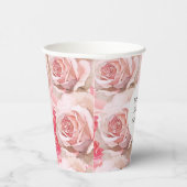 ロマンチックなピンクのバラの花のブライズシャワー 紙コップ (右)