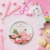 ロマンチックなピンクのバラの花束の誕生日 ペーパープレート (パーティー)