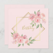 ロマンチックなピンクのバラの誕生パーティーの招待 招待状 (正面/裏面)