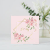 ロマンチックなピンクのバラの誕生パーティーの招待 招待状 (スタンド正面)