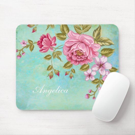 ロマンチックなピンクのバラは、あなたの名前を個人化します マウスパッド (マウス)