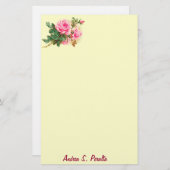 ロマンチックなピンクのバラパーソナライズされたス 便箋 (正面/裏面)