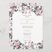 ロマンチックなピンクのバラフローラウォーター絵画カラー 招待状 (正面/裏面)