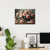 ロマンチックなピンクのバラフローラ油絵 ポスター (ホームオフィス)