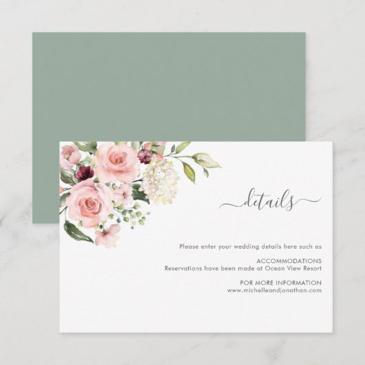 ロマンチックなピンクのバラ結婚スのエンクロージャカード エンクロージャーカード (正面/裏面)