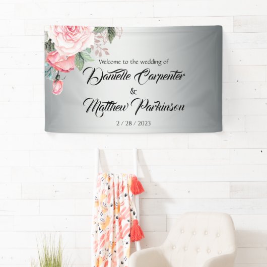 ロマンチックなピンクのバラ結婚ズオンシルバーズ 横断幕 (インサイチュ)