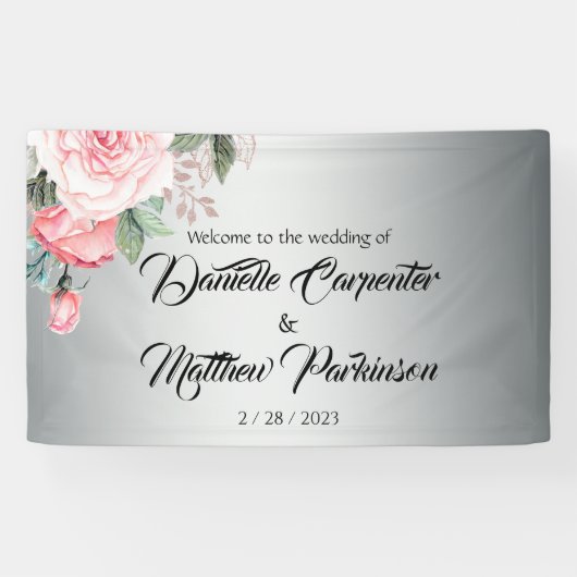 ロマンチックなピンクのバラ結婚ズオンシルバーズ 横断幕 (横)