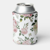 ロマンチックなピンクのバラ花の柄のコテージみすぼらしい 缶クーラー (缶裏面)