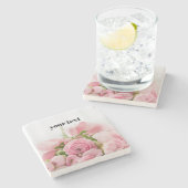 ロマンチックなピンクのバラ ストーンコースター (横)