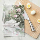 ロマンチックなピンクのバラ スワン湖の花のブライズシャワー キッチンタオル (四つ折り)