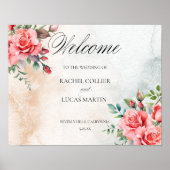 ロマンチックなピンクのバラ&書道へようこそ ポスター (正面)