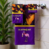 ロマンチックなピンクのフラミンゴと紅葉 バスタオルセット