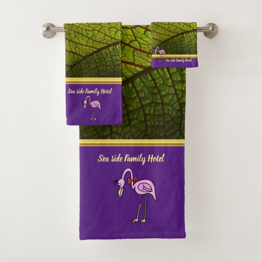 ロマンチックなピンクのフラミンゴと金ゴールド箔 バスタオルセット (インサイチュ)