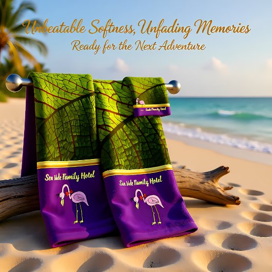 ロマンチックなピンクのフラミンゴと金ゴールド箔 バスタオルセット