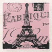 ロマンチックなピンクのフランス ヴィンテージ パリ エッフェル塔 ガラスコースター (正面)