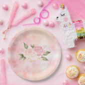 ロマンチックなピンクのフローラの結婚水色 ペーパープレート (パーティー)