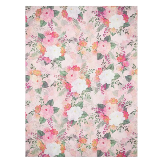 ロマンチックなピンクのフローラの絵画水色 テーブルクロス (正面)