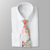 ロマンチックなピンクのフローラの絵画水色 ネクタイ (タイ)