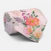 ロマンチックなピンクのフローラの絵画水色 ネクタイ (ロール)